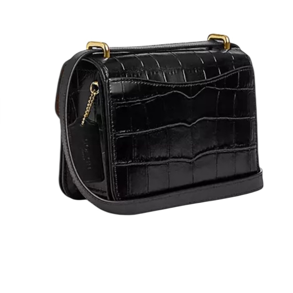 Coach Morgan Square Crossbody Black Croc-Embossed Leather Gold Logo CN313 - Picture 2 of 8